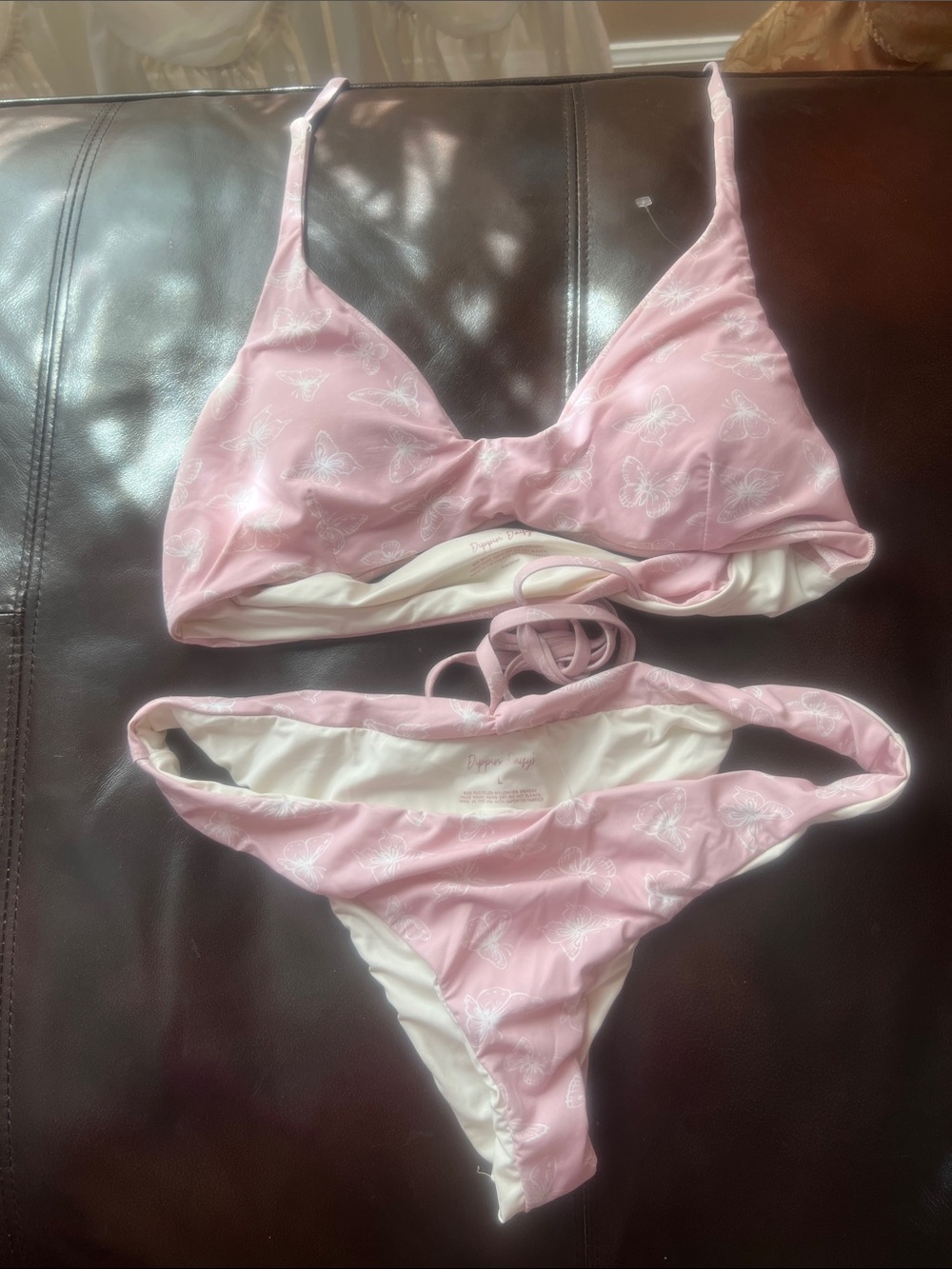 Pink Butterfly Print Bandeau Swim Set